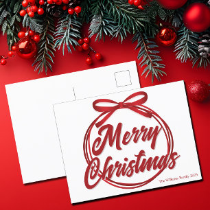 Cartes Pour Fêtes Annuelles Joyeux script de Noël moderne Red Ribbon Bow