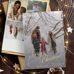 Cartes Pour Fêtes Annuelles Joyeux script de Noël multi photo accueil famille
