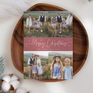 Cartes Pour Fêtes Annuelles Joyeux script de Noël rose multi photo