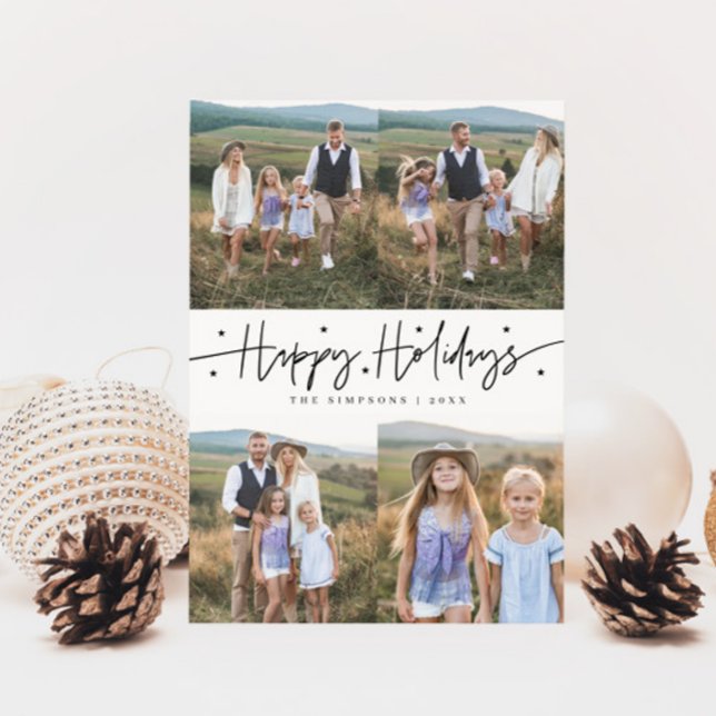 Cartes Pour Fêtes Annuelles Joyeux Script de vacances blanc Multi Photo (Créateur téléchargé)