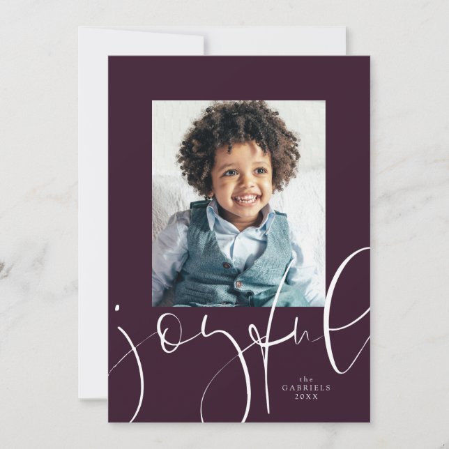 Cartes Pour Fêtes Annuelles Joyeux script moderne prune une photo Noël (Devant)