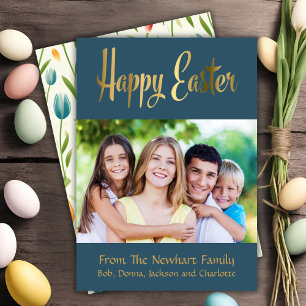 Cartes Pour Fêtes Annuelles Joyeux script or de Pâques photo personnalisée
