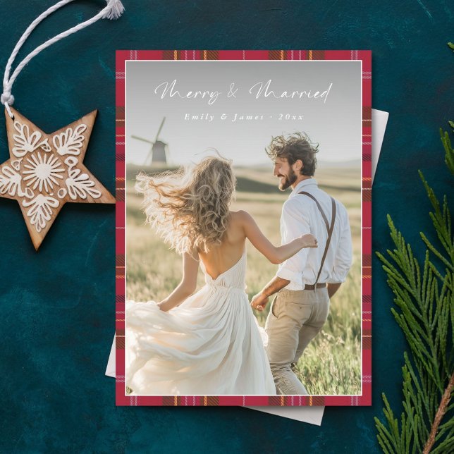 Cartes Pour Fêtes Annuelles Joyeux script plaid et marié Noël nouveau (Créateur téléchargé)