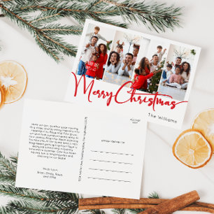 Cartes Pour Fêtes Annuelles Joyeux Script rouge Noël Quatre photos