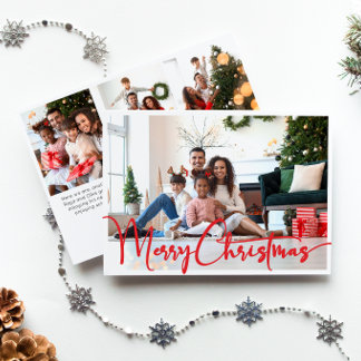 Cartes Pour Fêtes Annuelles Joyeux Script rouge Noël Quatre photos