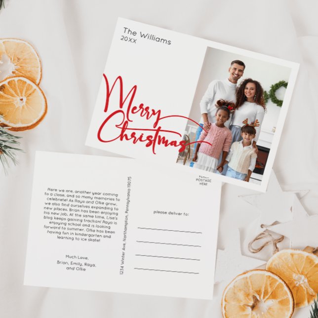 Cartes Pour Fêtes Annuelles Joyeux Script rouge Noël Une photo (Créateur téléchargé)