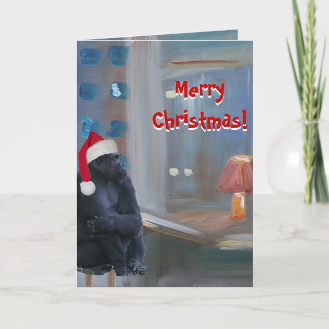 Cartes Pour Fêtes Annuelles Joyeux singe de Noël (Devant)