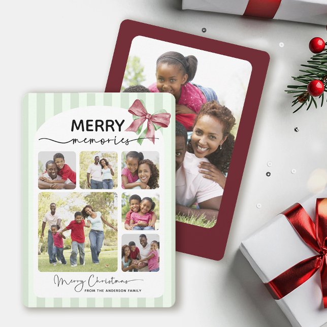 Cartes Pour Fêtes Annuelles Joyeux souvenirs Photo Collage Bow Noël (Créateur téléchargé)