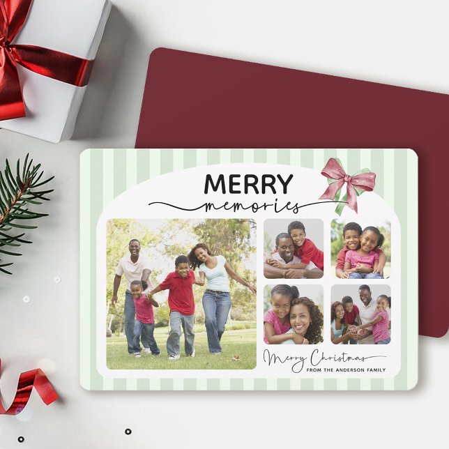 Cartes Pour Fêtes Annuelles Joyeux souvenirs Photo Collage Bow Noël (Créateur téléchargé)