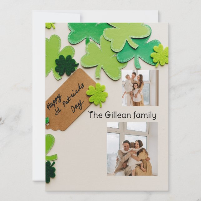 Cartes Pour Fêtes Annuelles Joyeux St. patrick jour famille Shamrock deux phot (Devant)