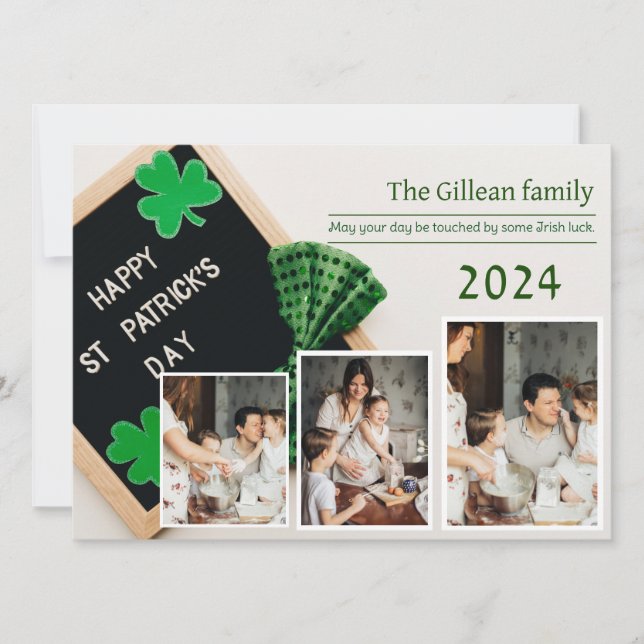 Cartes Pour Fêtes Annuelles Joyeux St. patrick jour photo de famille Shamrock (Devant)