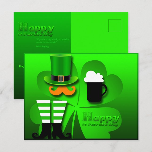 Cartes Pour Fêtes Annuelles Joyeux St Patrick's Day Leprechaun Ajouter Photo P (Devant / Derrière)