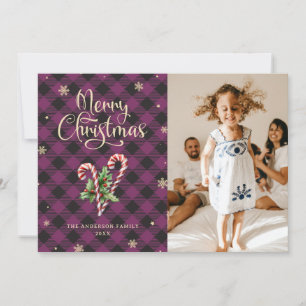 Cartes Pour Fêtes Annuelles Joyeux Sucre de canne de Noël Holly Snowflakes Pho