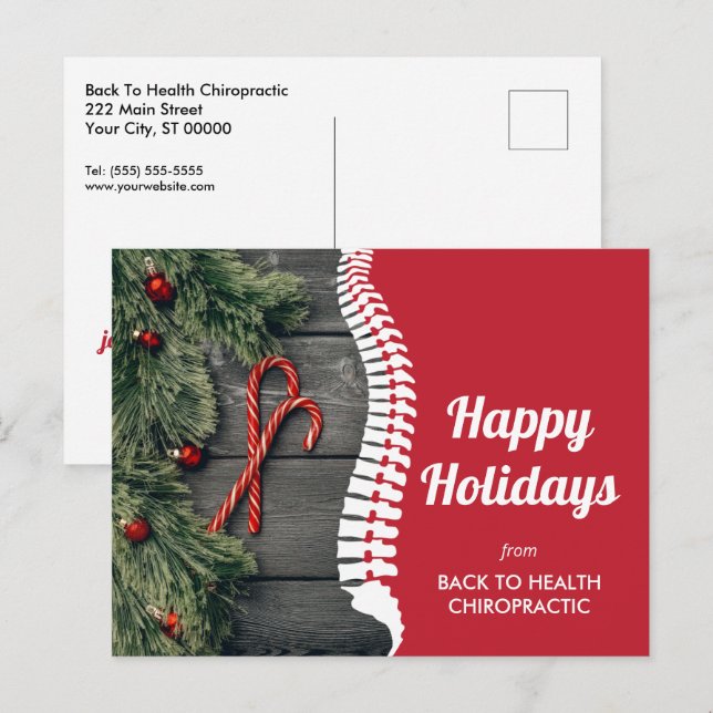 Cartes Pour Fêtes Annuelles Joyeux Sucres de canne Chiropratique (Devant / Derrière)
