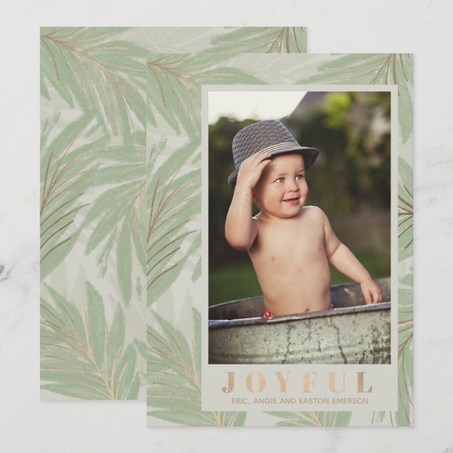 Cartes Pour Fêtes Annuelles Joyeux sur les Feuilles verts Photo de Noël (Devant / Derrière)