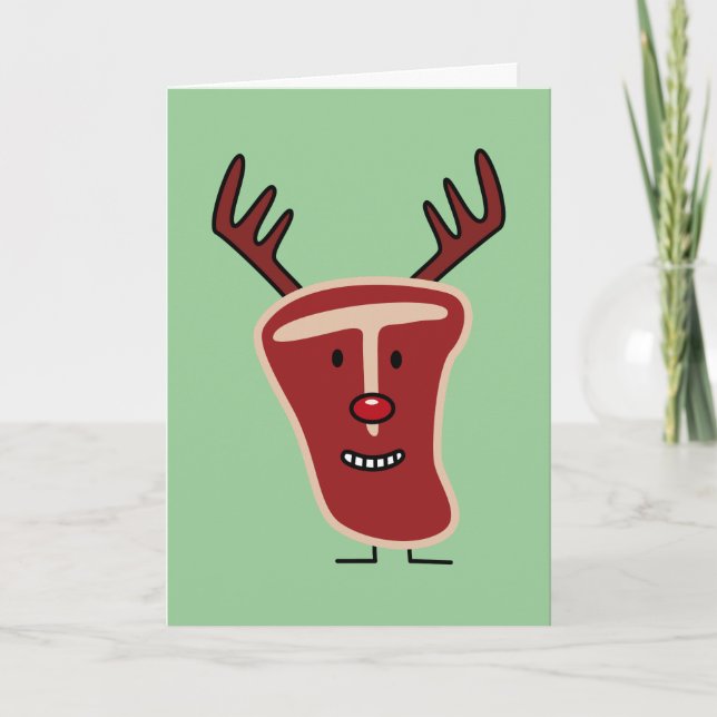 Cartes Pour Fêtes Annuelles Joyeux T-Bone Steak Reindeer nez rouge Noël (Devant)