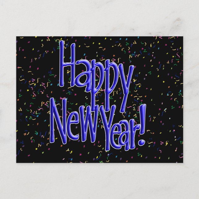Cartes Pour Fêtes Annuelles Joyeux texte bleu du Nouvel An (Devant)