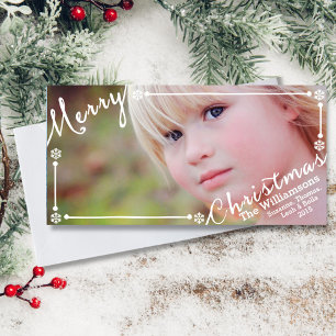 Cartes Pour Fêtes Annuelles Joyeux texte de Noël superposer Snowflakes & 1 pho