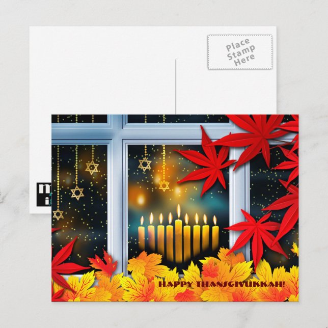 Cartes Pour Fêtes Annuelles Joyeux Thanksgivukkah. Hanoukka et Thanksgiving (Devant / Derrière)