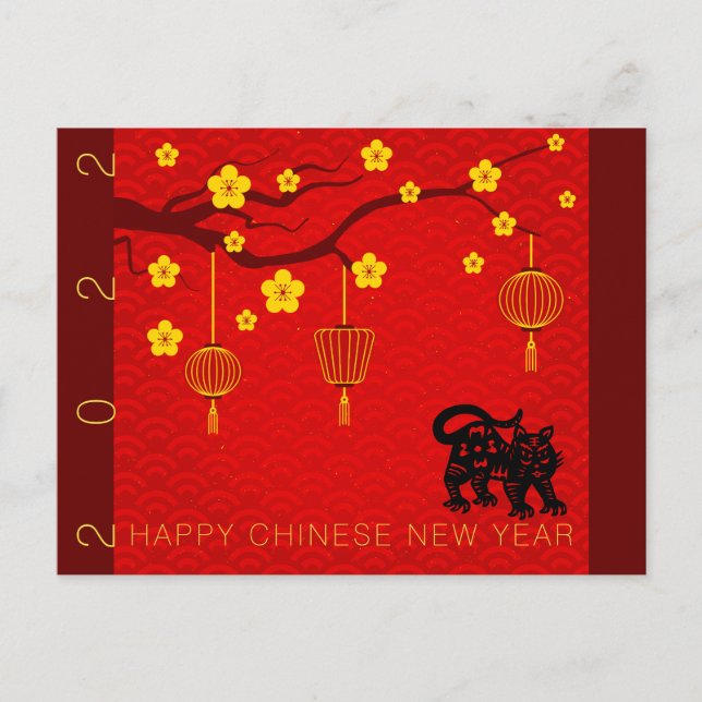 Cartes Pour Fêtes Annuelles Joyeux Tigre chinois Nouvel An 2022 Blossoms HPost (Devant)
