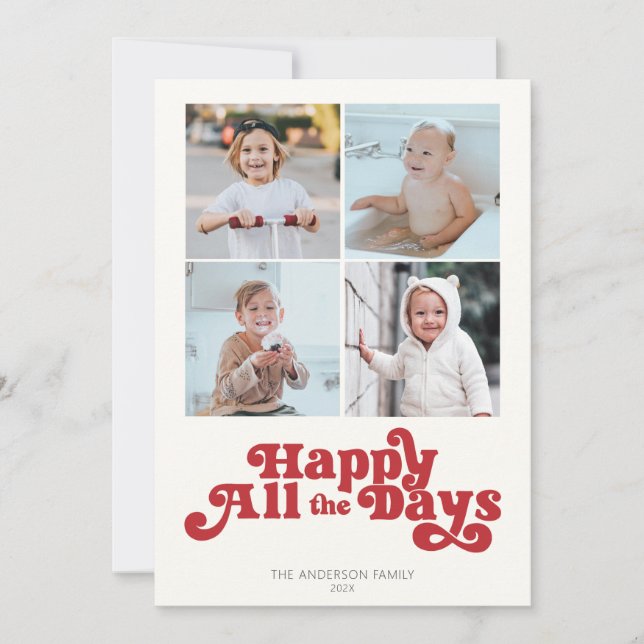 Cartes Pour Fêtes Annuelles Joyeux Tous les Jours Photo Rouge (Devant)