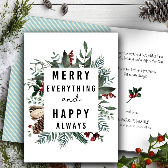 Cartes Pour Fêtes Annuelles Joyeux tout et heureux toujours | Feuillage floral (Créateur téléchargé)