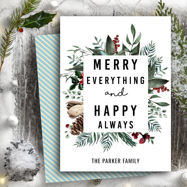 Cartes Pour Fêtes Annuelles Joyeux tout et heureux toujours | Feuillage floral (Créateur téléchargé)