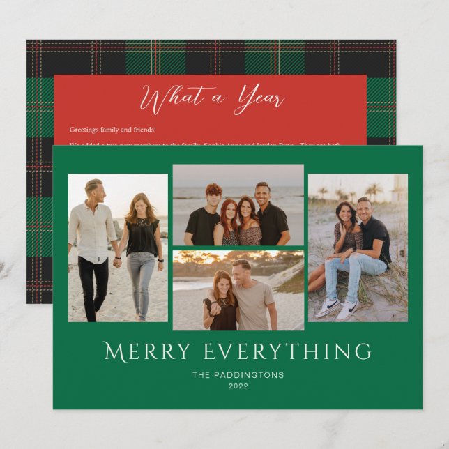 Cartes Pour Fêtes Annuelles Joyeux tout Photo Vert Rouge Plaid (Devant / Derrière)