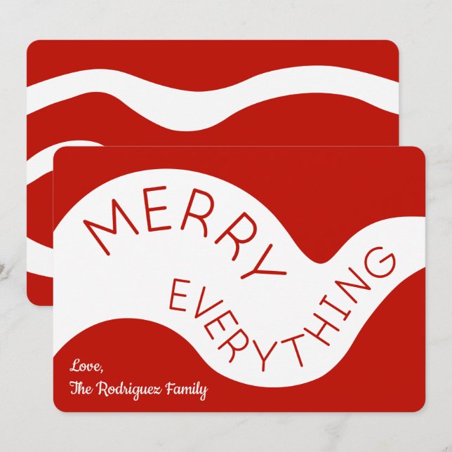Cartes Pour Fêtes Annuelles Joyeux tout Typographie rouge Courbes Abstraites (Devant / Derrière)
