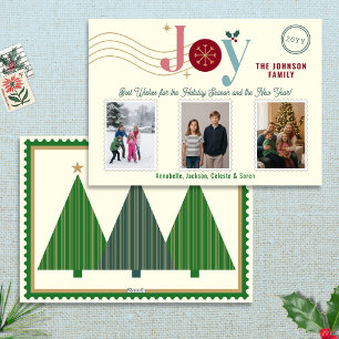 Cartes Pour Fêtes Annuelles Joyeux Trois Photo Timbre Postage Moderne Vintage