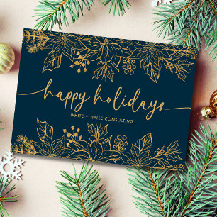 Cartes Pour Fêtes Annuelles Joyeux Vacances Calligraphie Script Business   Or