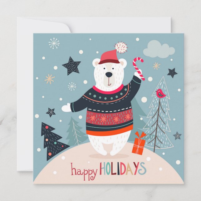 Cartes Pour Fêtes Annuelles Joyeux Vacances Cartoon Ours d'hiver | Noël (Devant)
