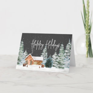 Cartes Pour Fêtes Annuelles joyeux vacances cottage forêt ours neige hiver