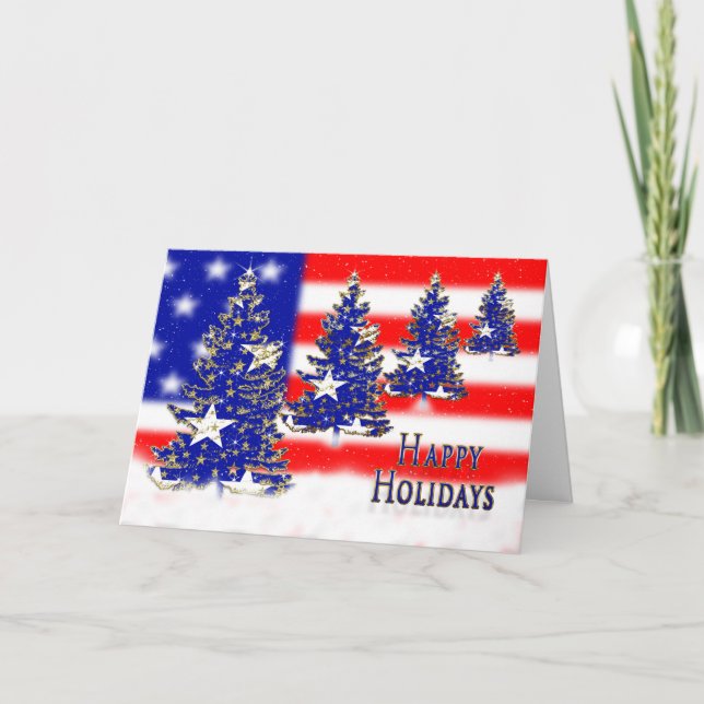 CARTES POUR FÊTES ANNUELLES JOYEUX VACANCES - NOËL - PATRIOTIQUE - DRAPEAU/ARB (Devant)