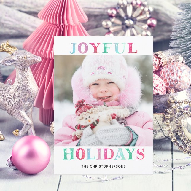 Cartes Pour Fêtes Annuelles JOYEUX VACANCES Pastel Aquarelle Photo (Créateur téléchargé)