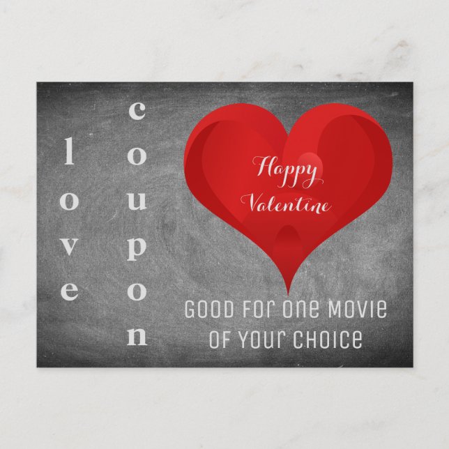 Cartes Pour Fêtes Annuelles Joyeux Valentine Heart Chalkboard Love Coupon (Devant)