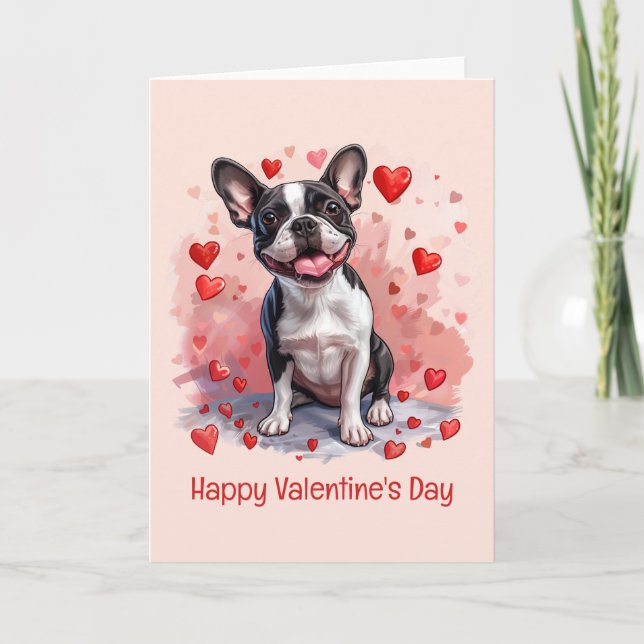 Cartes Pour Fêtes Annuelles Joyeux Valentines Day Boston Terrier Dog (Devant)