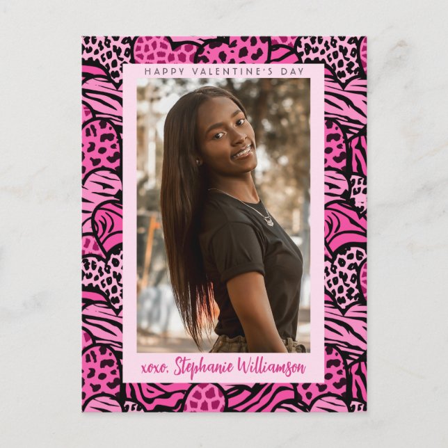 Cartes Pour Fêtes Annuelles Joyeux Valentines Day Cute Rose Jungle Hearts Phot (Devant)