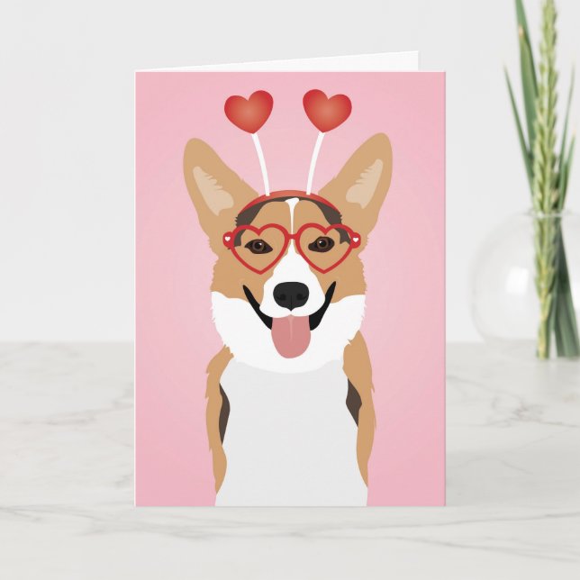 Cartes Pour Fêtes Annuelles Joyeux Valentines Jour Corgi Chien (Devant)