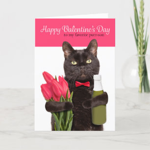 Cartes Pour Fêtes Annuelles Joyeux Valentines Jour Cute Chat Avec Fleurs