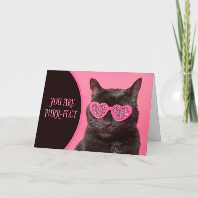 Cartes Pour Fêtes Annuelles Joyeux Valentines Jour Cute Chat dans les lunettes (Devant)