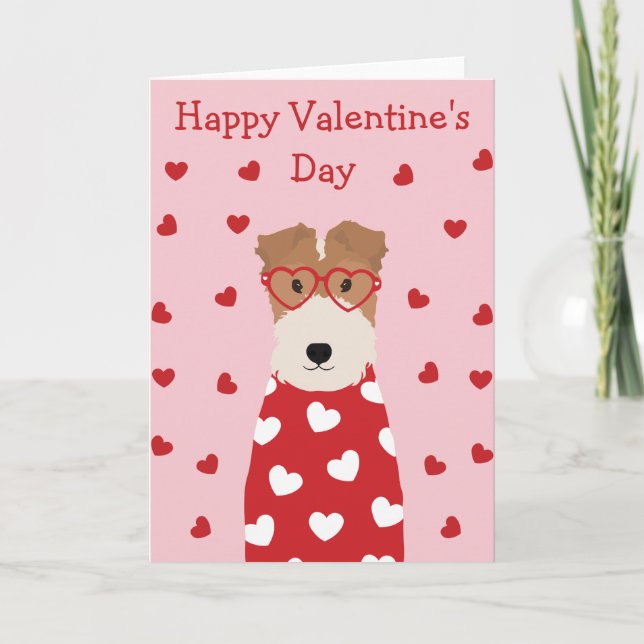 Cartes Pour Fêtes Annuelles Joyeux Valentines Jour Fil Fox Terrier Chien (Devant)