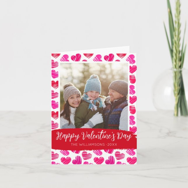 Cartes Pour Fêtes Annuelles Joyeux Valentines Jour Moderne Rouge Coeurs Rose P (Devant)