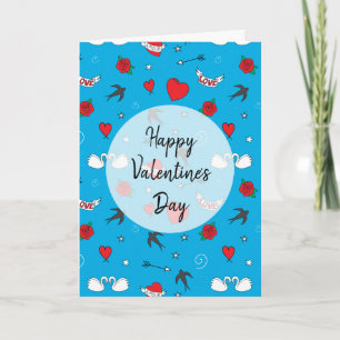 Cartes Pour Fêtes Annuelles Joyeux Valentines Jour Retro Motif Bleu
