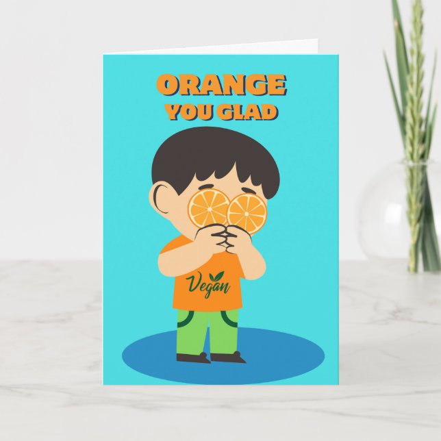 Cartes Pour Fêtes Annuelles Joyeux veganniversaire Vegan Celebration Fun Orang (Devant)