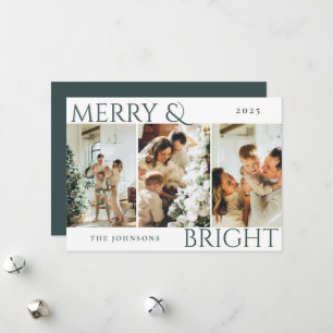 Cartes Pour Fêtes Annuelles Joyeux vert foncé et collage photo brillant Noël