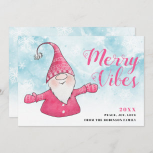 Cartes Pour Fêtes Annuelles Joyeux Vibes Snowy Blue mignon rose Gnome Noël