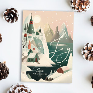 Cartes Pour Fêtes Annuelles Joyeux Village neigeux   Montagnes d'hiver