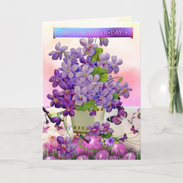 Cartes Pour Fêtes Annuelles Joyeux violet de Pâques et oeufs Pâques (Devant)