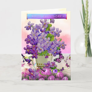 Cartes Pour Fêtes Annuelles Joyeux violet de Pâques et oeufs Pâques